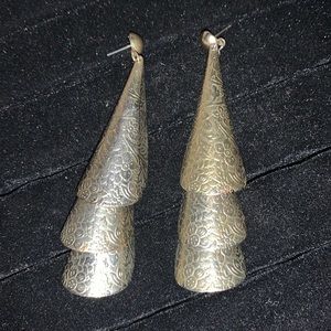 *3 for $25* Vintage Gold tone triple Dangle Earrings Costume Jewelry